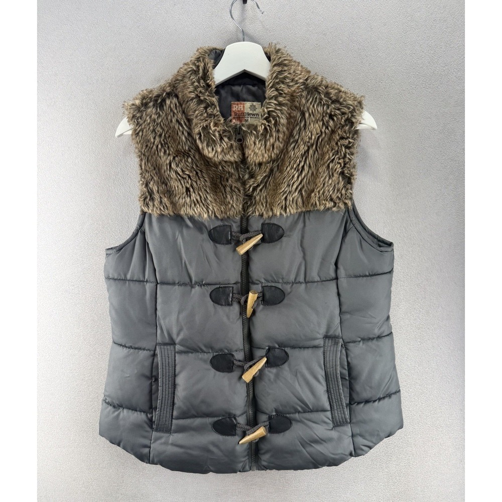 Ruff Hewn Women's Sz‎ M Puffer Vest Featuring Faux Fur Collar Toggle Closures